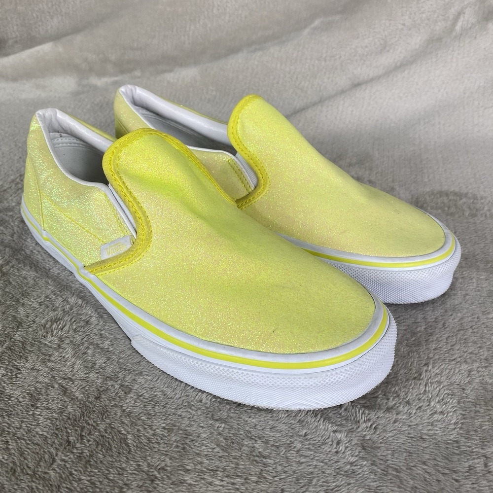 Vans Glitter Neon Slip On Sneaker Shoes Girls 6.5 Womens Size 8 Yellow White NEW